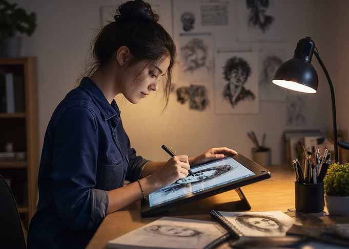 Artist Drawing on Digital Tablet