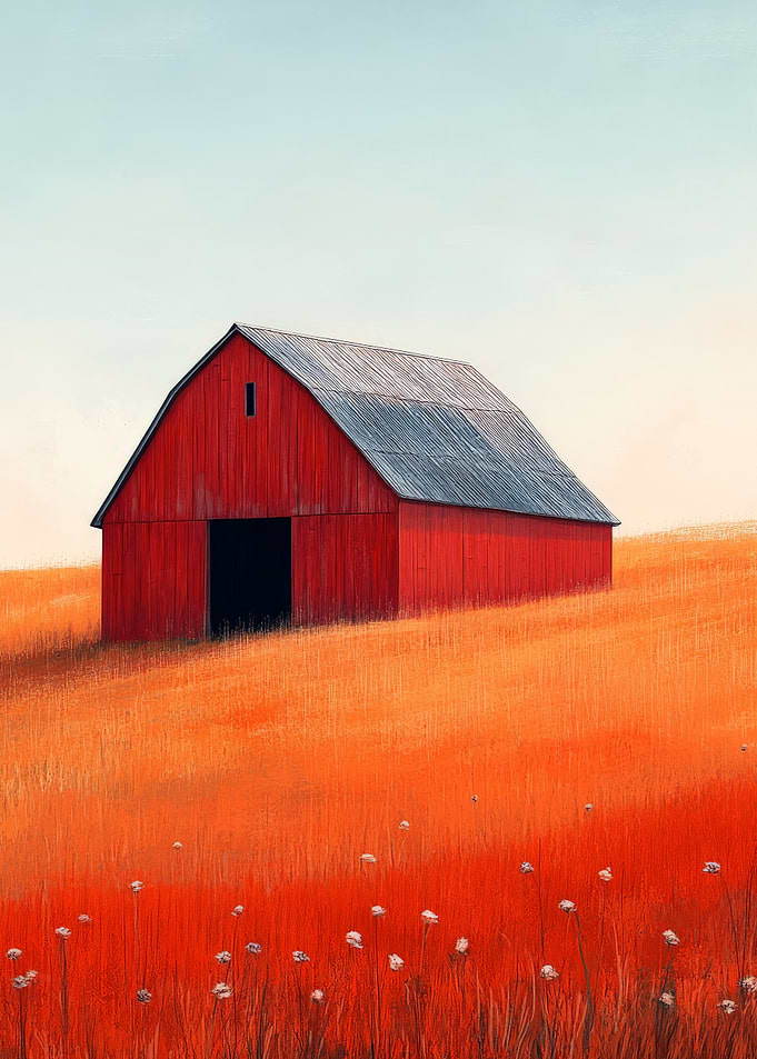 Red Barn in Golden Field