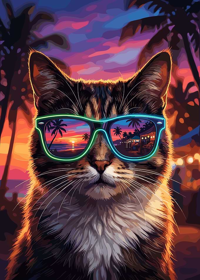Cool Cat Wearing Neon Sunglasses