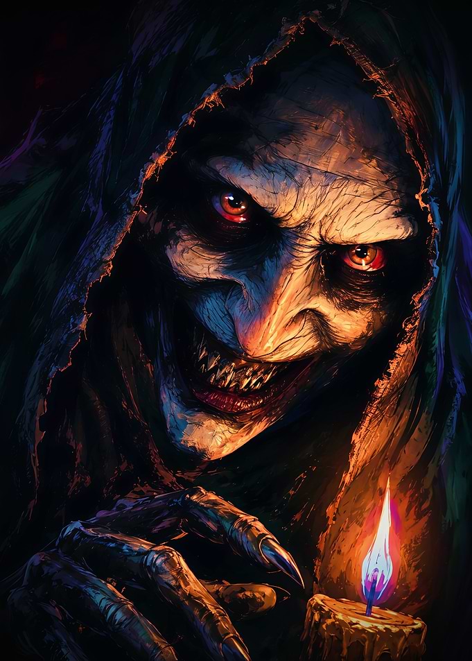 Sinister Hooded Figure with Candle