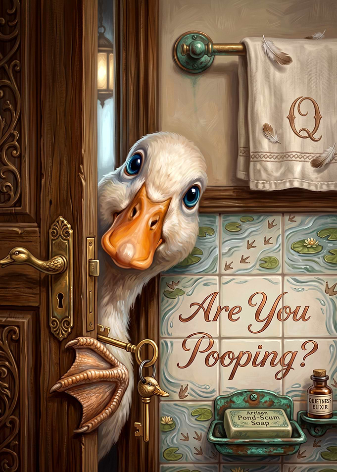Funny Duck Peeking into Bathroom