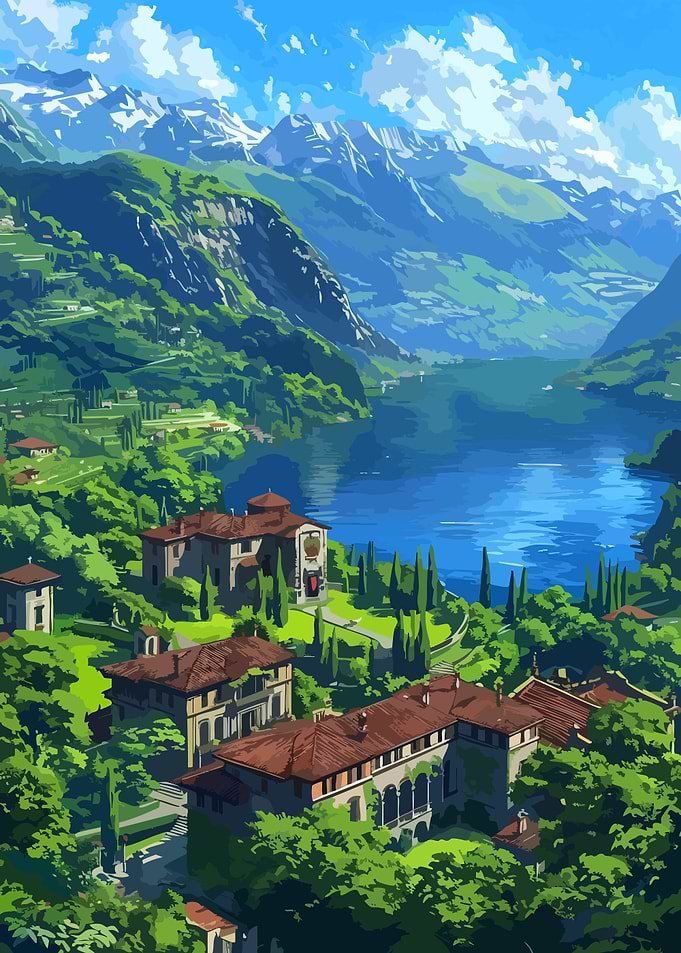 Scenic Italian Lake Villa Landscape