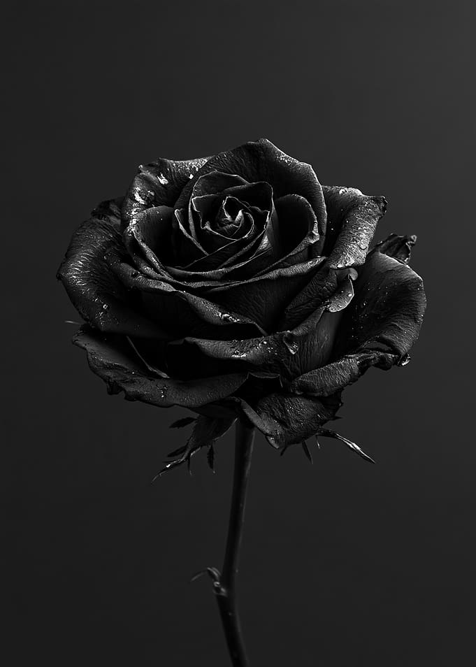 Elegant Black Rose with Water Droplets