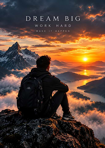 Dream Big Motivational Mountain Sunset