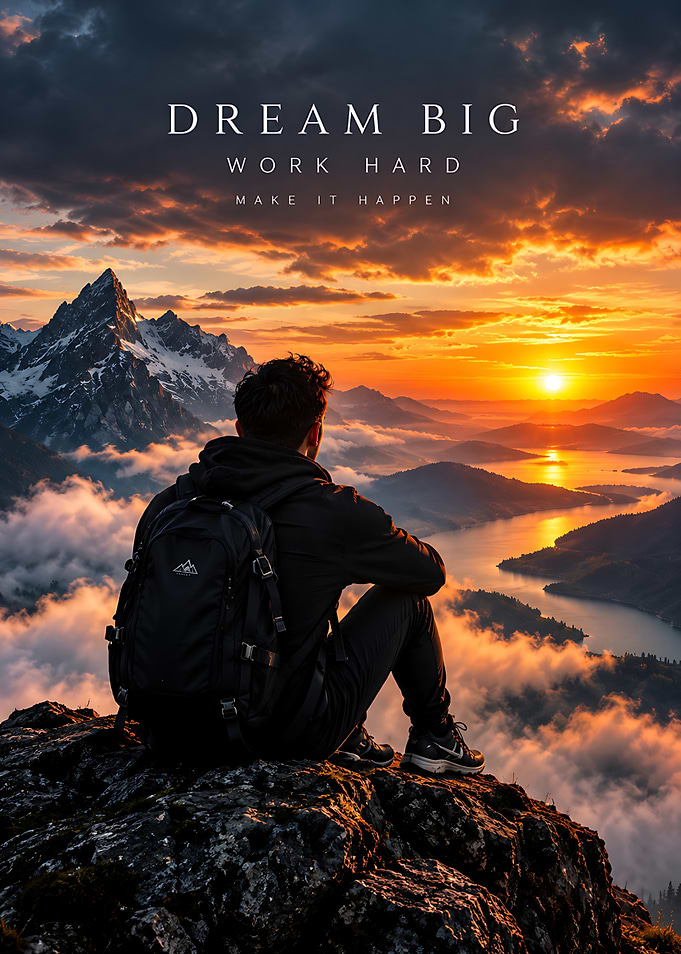 Dream Big Motivational Mountain Sunset
