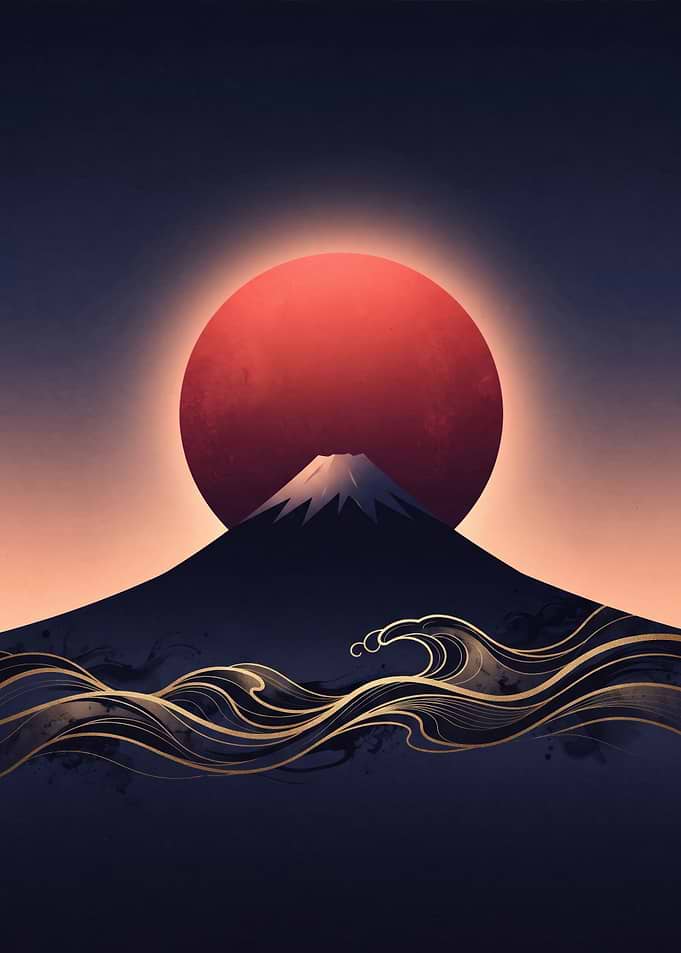 Mount Fuji with Golden Waves