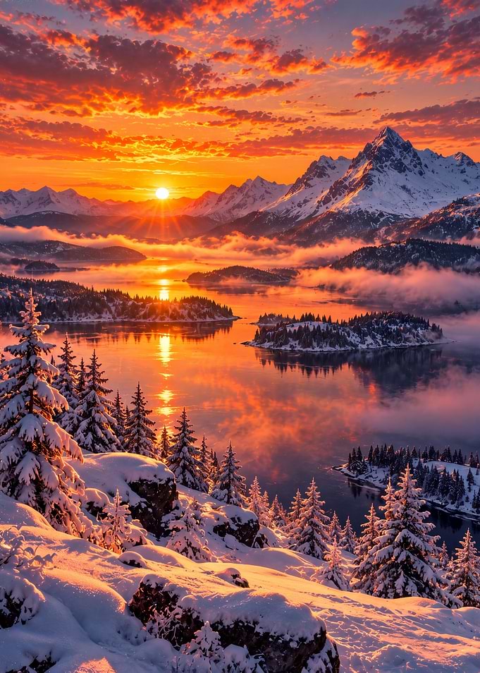 Stunning Snowy Mountain Sunset Landscape