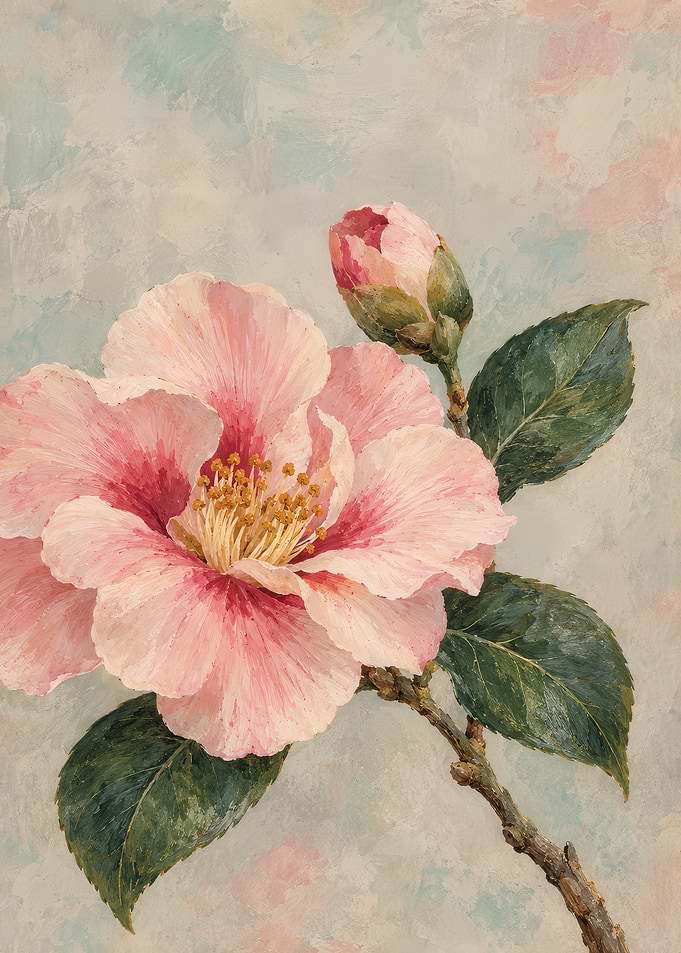 Soft Pink Camellia Flower Painting