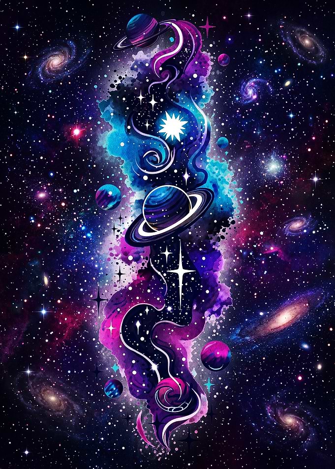 Vibrant Cosmic Nebula and Planets Art
