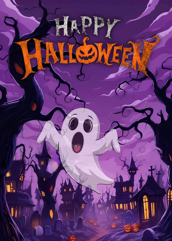 Happy Halloween Ghostly Graveyard Scene