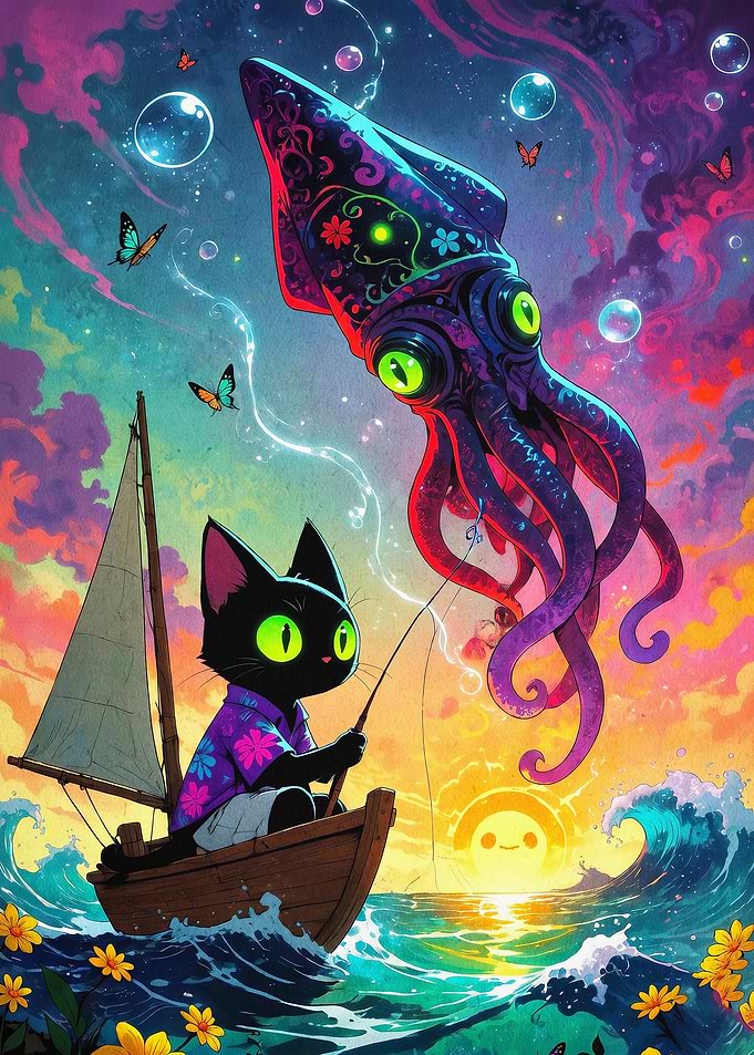 Cosmic Cat Fishing Fantasy Art Post