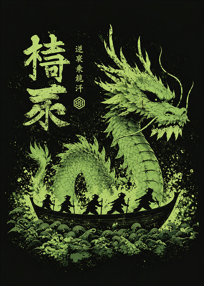 Dragon and Rowers Ukiyo-e