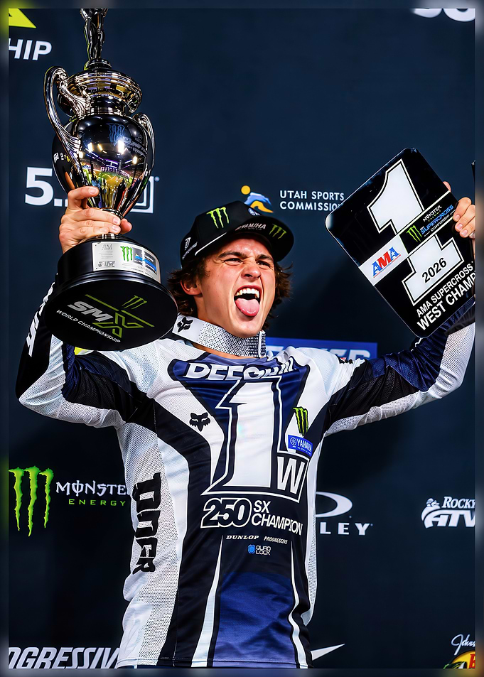 Supercross Champion Celebrating Victory