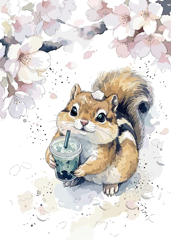 Cute Chipmunk Drinking Bubble Tea