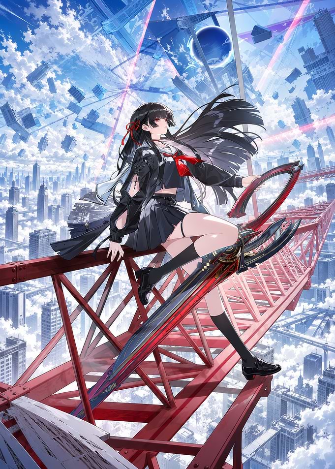 Anime Girl on Red Tower