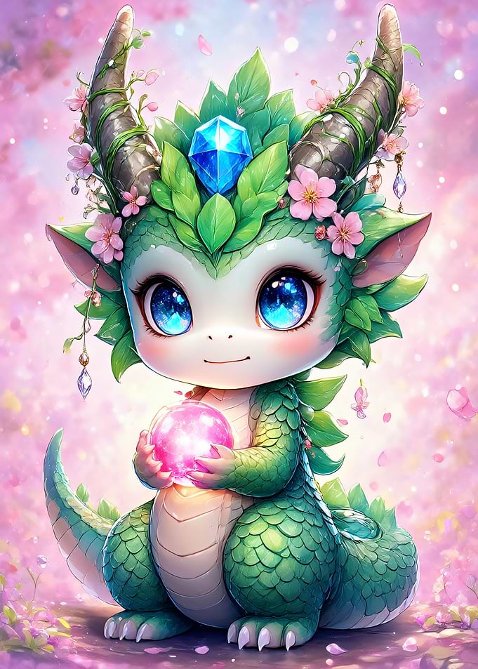 Cute Baby Dragon with Magic Orb