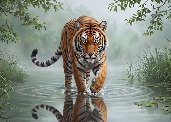 Majestic Tiger Walking Through Water