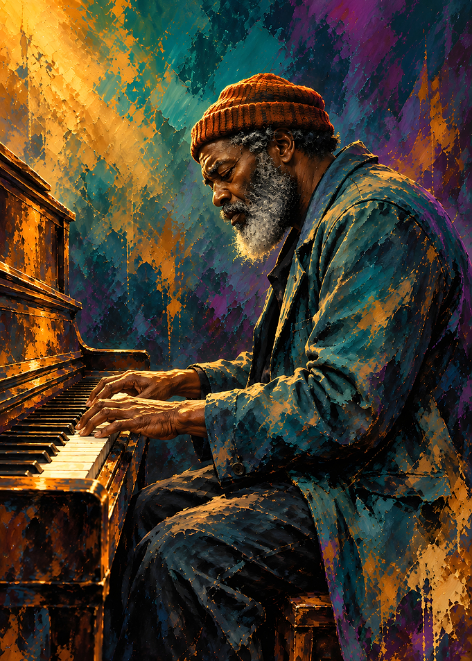 Elderly Jazz Pianist Playing Music