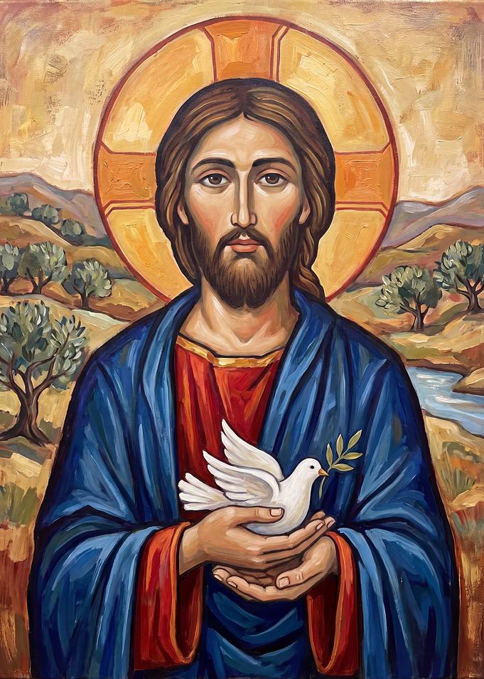 Jesus Holding a Dove Icon Painting