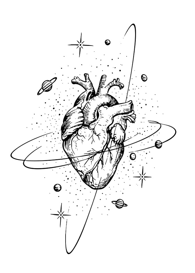 Anatomical Heart in Space Illustration