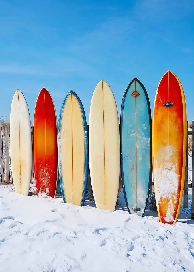 Surfboards Standing in Snow