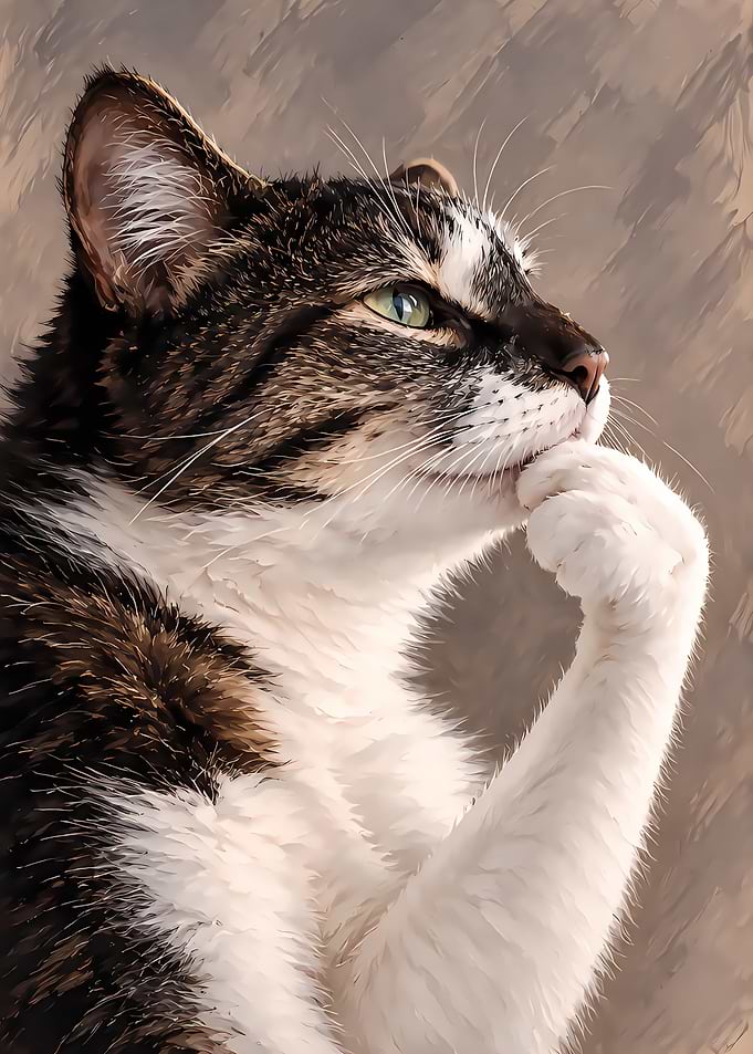 The Thinking Cat Funny Pet Portrait Painting