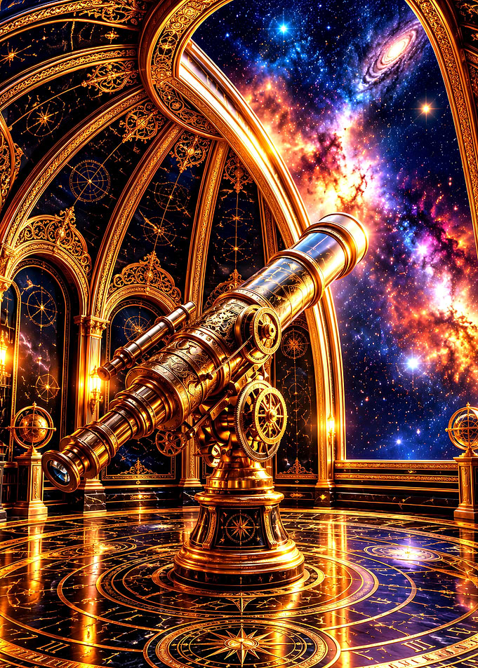 Ornate Golden Telescope in Celestial Observatory