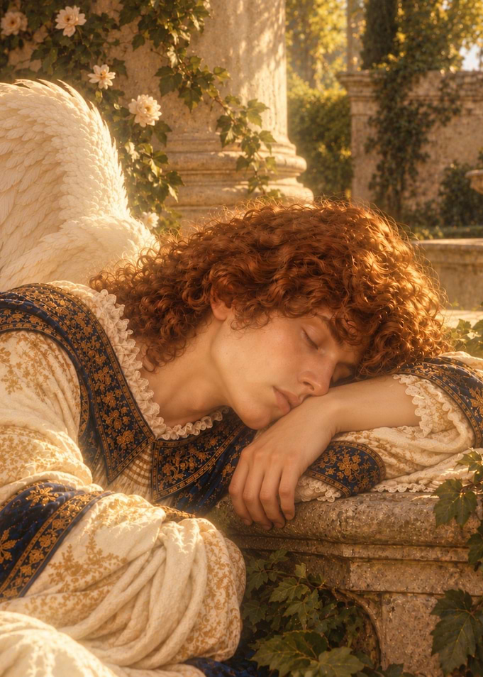 Sleeping Angel in Golden Garden