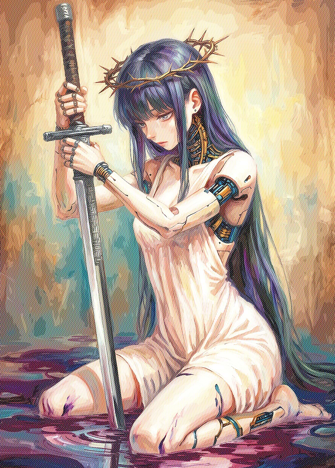 Cyborg Maiden with Sword and Crown