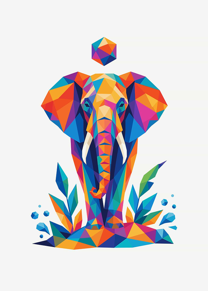 Colorful Geometric Low Poly Elephant