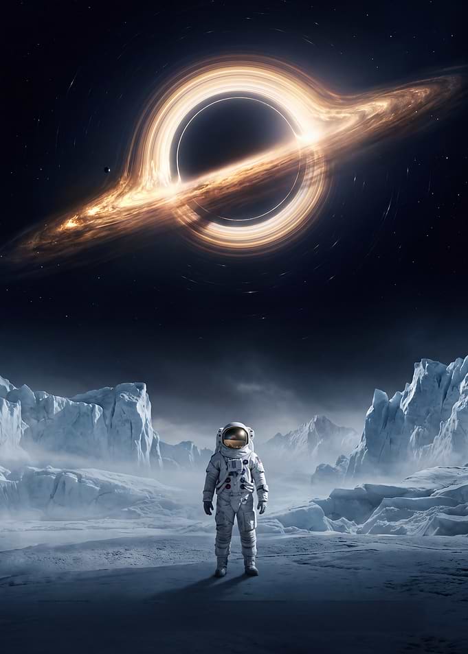 Astronaut Standing on Icy Planet