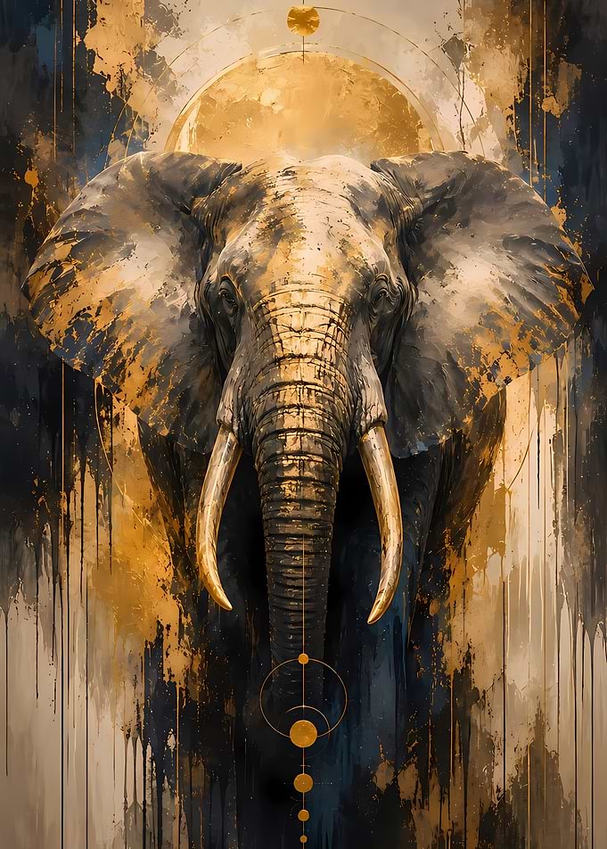 Majestic Golden Elephant Abstract Portrait