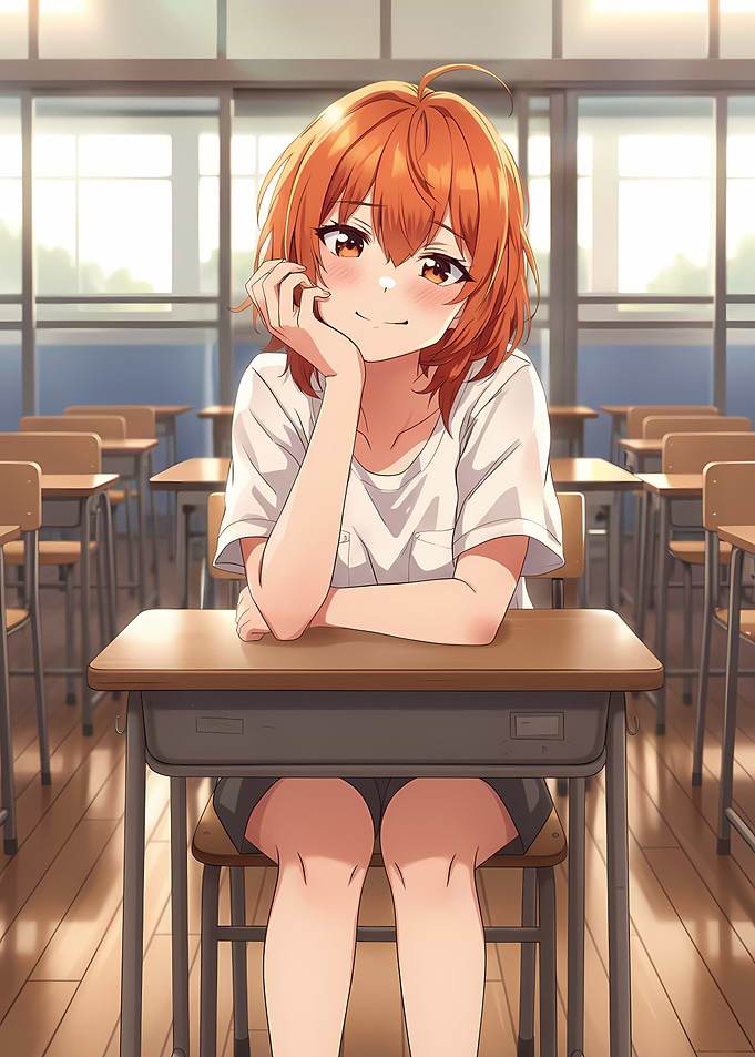 Anime Girl Sitting in Classroom