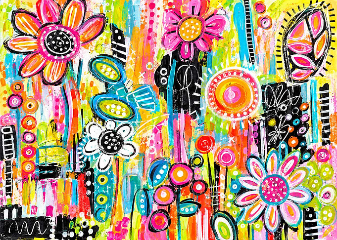 Vibrant Abstract Floral Garden Painting