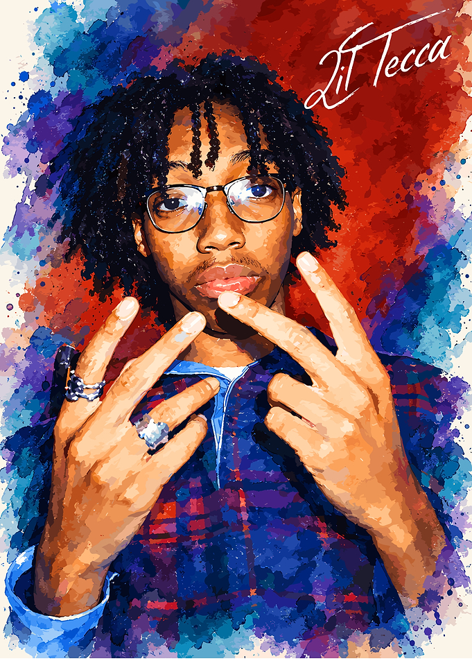 Lil Tecca Watercolor Portrait