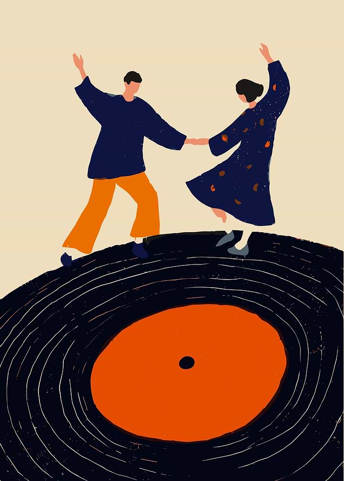 Couple Dancing on Vinyl Record
