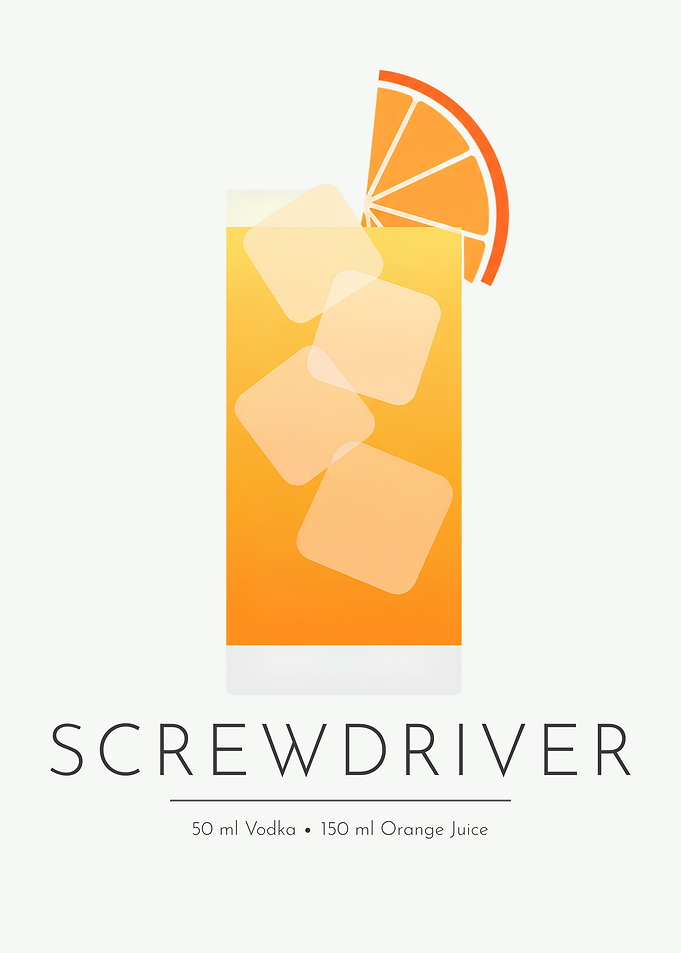 Screwdriver Cocktail Wall Art – Vodka & Orange Juice Drink Poster