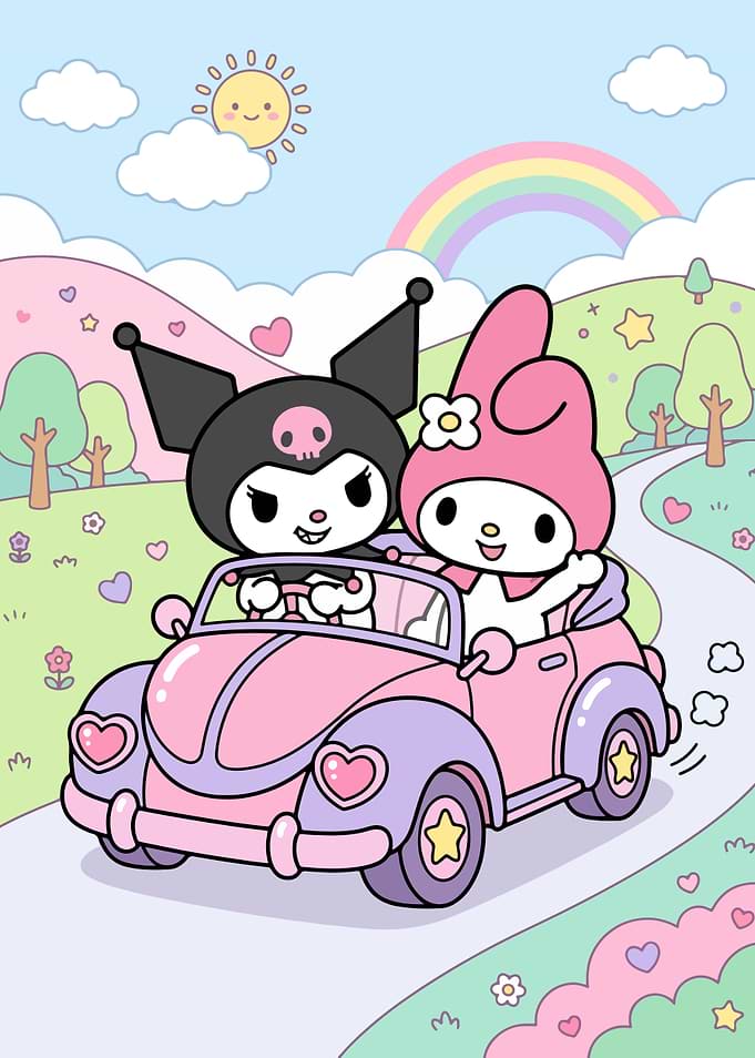 Kuromi and My Melody Driving