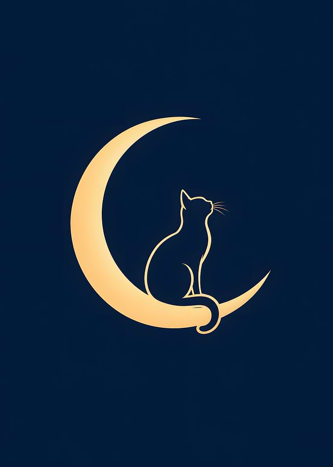 Golden Cat Sitting On Crescent Moon