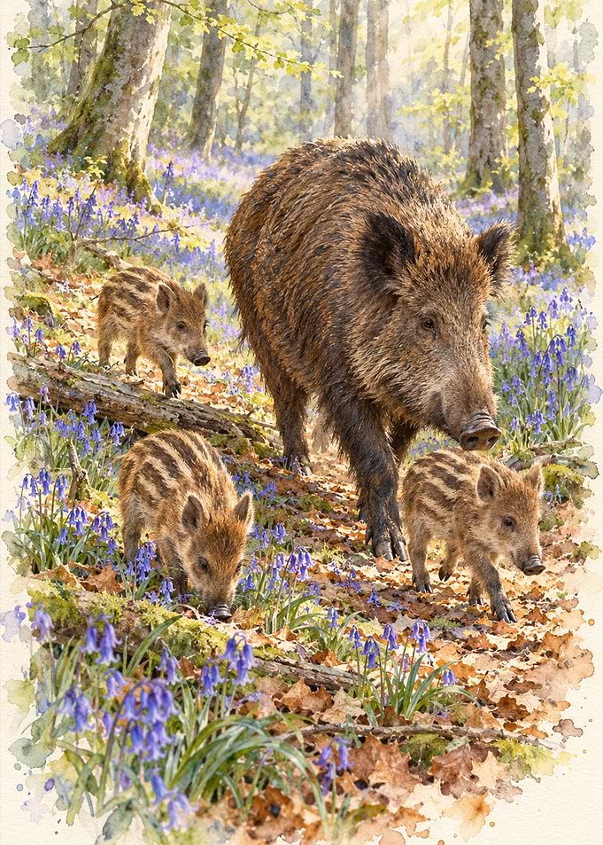 Wild Boar Sow and Piglets