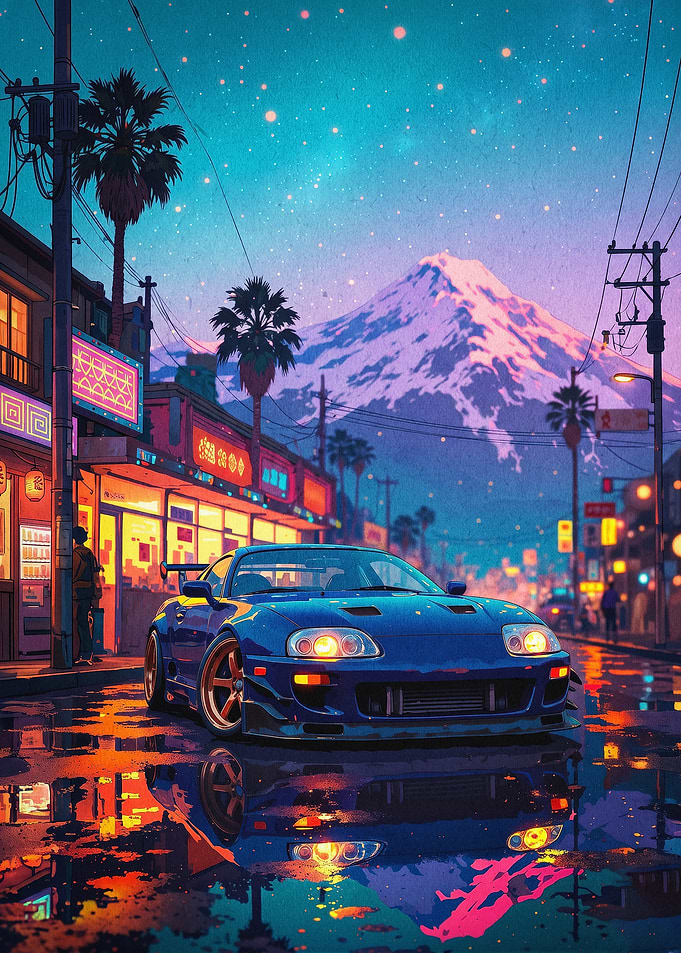 JDM Street Car Retro Mountain Art