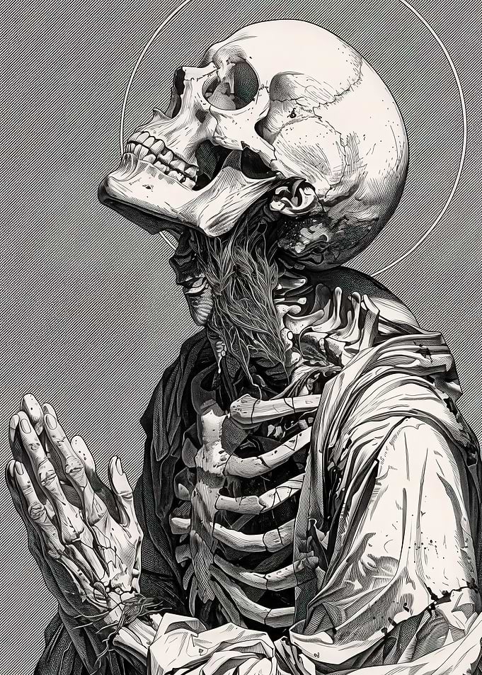 Praying Skeleton Saint Illustration