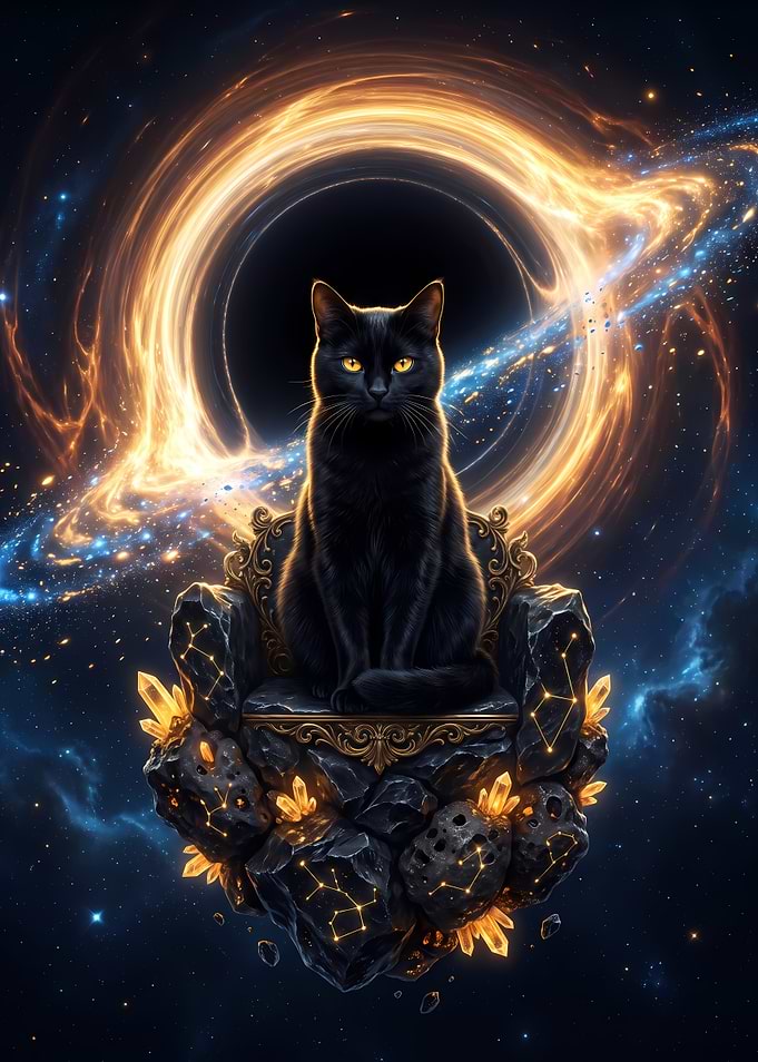 Cosmic Black Cat on Throne