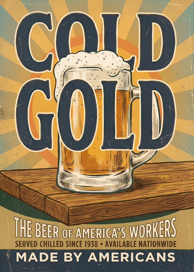 Vintage Cold Gold Beer Poster California Home Bar Decor Retro Brewery Man Cave Wall Art