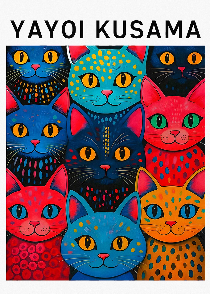Yayoi Kusama Style Colorful Cat Poster