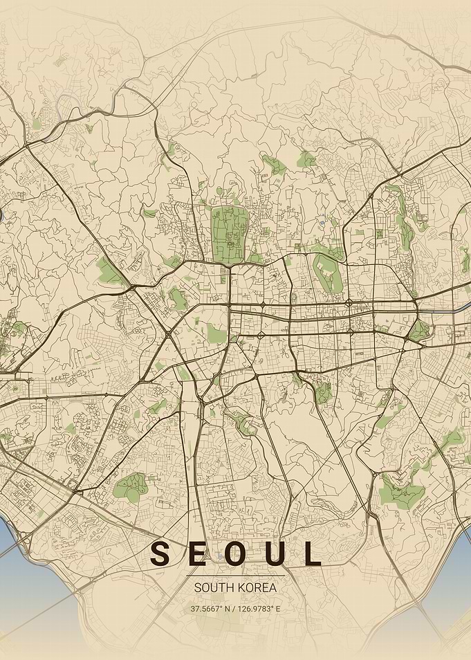 Vintage Style Map of Seoul