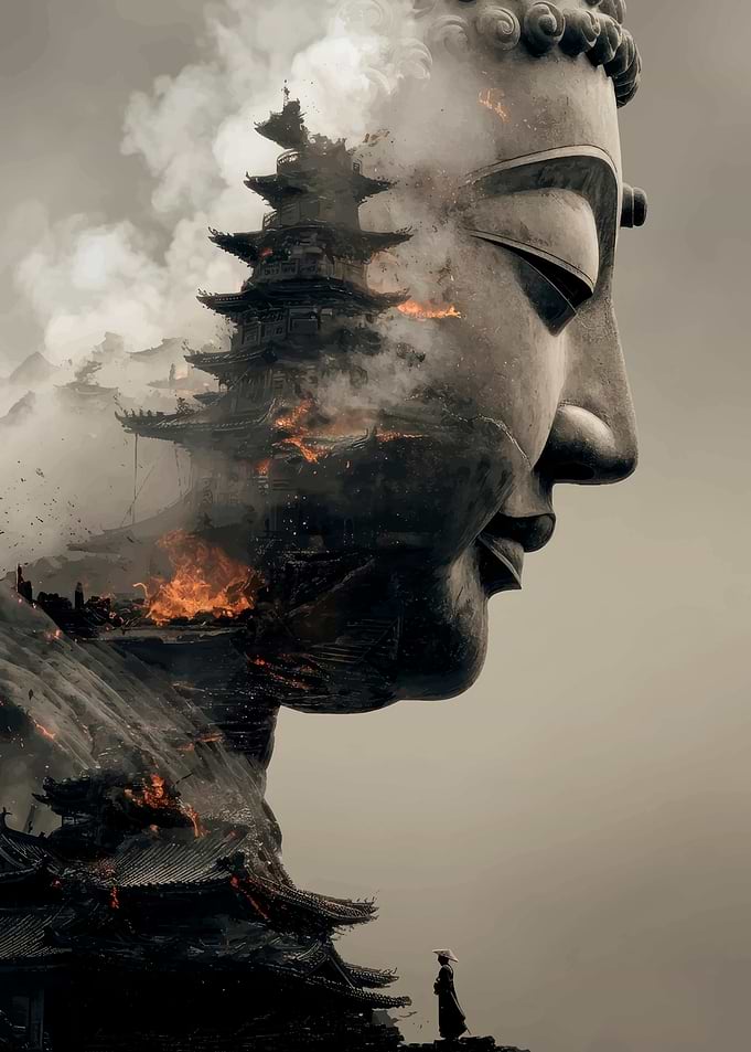 Burning Temple Within Buddha Statue
