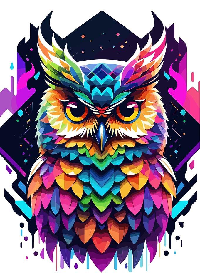 Vibrant Geometric Colorful Owl Illustration
