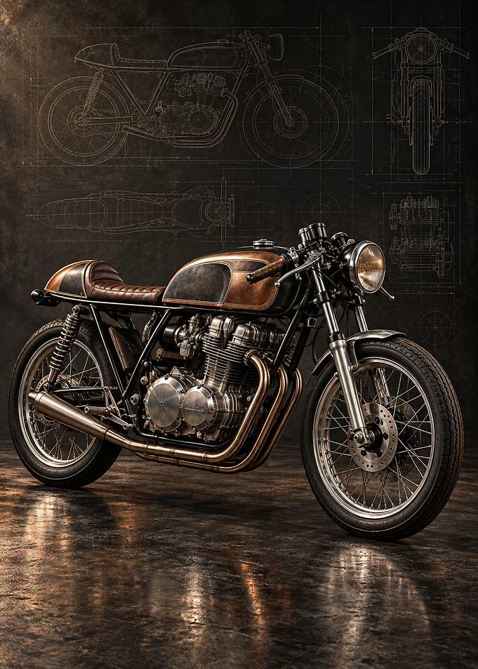 Vintage Cafe Racer Motorcycle Blueprint