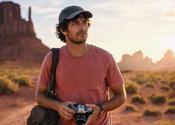 Photographer in Monument Valley at Sunset